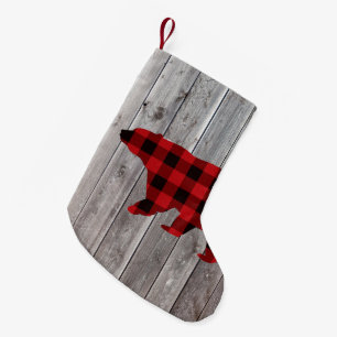 Petite Chaussette De Noël ruodland barn wood red buffalo plaid bear