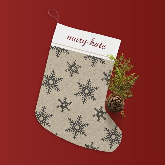 Petite Chaussette De Noël Russe Black Faux Burlap Snowflake Motif