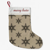 Petite Chaussette De Noël Russe Black Faux Burlap Snowflake Motif (Devant)