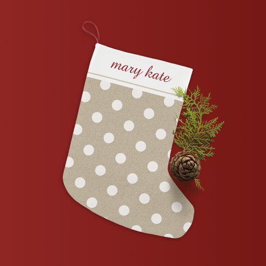 Petite Chaussette De Noël Russe blanc Faux Burlap Polka Dot