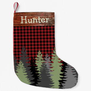 Petite Chaussette De Noël Russe Cabine Woods Forêt Rouge Noir Nom Plaid