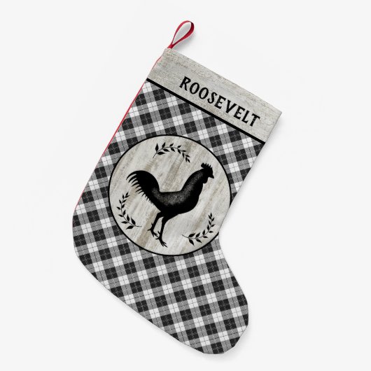 Petite Chaussette De Noël Russe Farmhouse Rooster Checker Plaid Nom personna (Devant (Accrochage))
