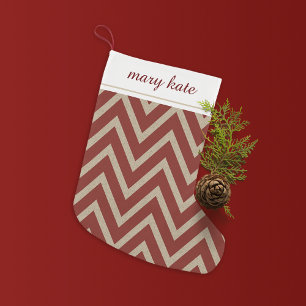 Petite Chaussette De Noël Russe Red Faux Burlap Motif Chevron
