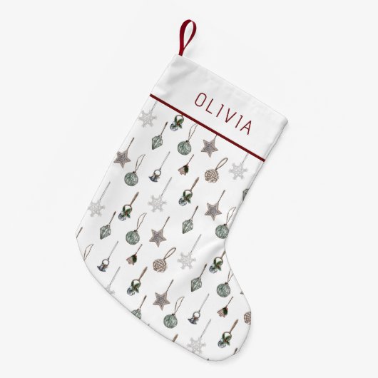 Petite Chaussette De Noël Rustic Christmas Ornaments  Custom Name (Devant (Accrochage))