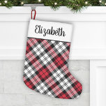 Petite Chaussette De Noël Rustic Red and Black Tartan Plaid Personalized<br><div class="desc">Christmas stocking features a modern personalized monogram design with a classic red and white black watch Scottish tartan plaid patterned background. Personalize the custom script text with each family member name. Includes the same design on both sides of the stocking.</div>