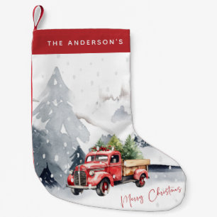Petite Chaussette De Noël Rustic Red Truck Noël personnalisé