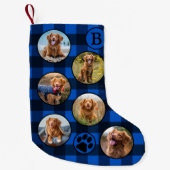 Petite Chaussette De Noël Rustique Bleu Noir Plaid Amusant Animaux de compag (Devant)