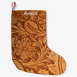 Petite Chaussette De Noël Rustique brun pays occidental en cuir