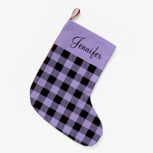 Petite Chaussette De Noël Rustique Nom à carreaux Buffalo Violet