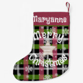 Petite Chaussette De Noël Rustique rose et vert plaid (Dos)