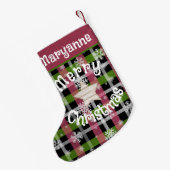 Petite Chaussette De Noël Rustique rose et vert plaid (Dos (Accrochage))