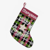 Petite Chaussette De Noël Rustique rose et vert plaid (Devant (Accrochage))