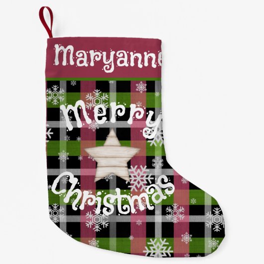 Petite Chaussette De Noël Rustique rose et vert plaid (Devant)