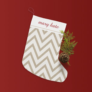 Petite Chaussette De Noël Rustique rouge et blanc Faux Burlap Motif Chevron