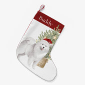 Petite Chaussette De Noël Samoyé chien et arbre de Noël Aquarelle animal (Devant (Accrochage))