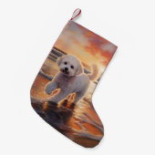 Petite Chaussette De Noël Sandy Paws Bichon Frise Dog sur Beach Sunset (Devant (Accrochage))