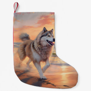 Petite Chaussette De Noël Sandy Paws Malamute Alaskan Chien sur la Plage au 