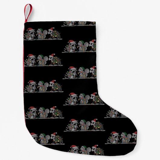 Petite Chaussette De Noël Santa Animals Xmas Silly Racoon Opossum Squirrel (Devant)