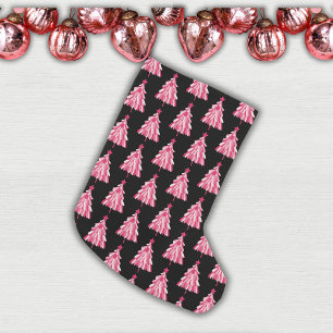 Petite Chaussette De Noël Sapin de Noël moderne bois noir et rose