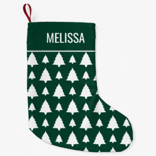 Petite Chaussette De Noël Sapin de Noël motif & nom vert et blanc