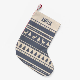 Petite Chaussette De Noël Scandi Fair Isle Gris Ardoise Nom Personnalisé