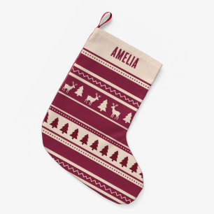 Petite Chaussette De Noël Scandi Fair Isle Nom personnalisé rouge