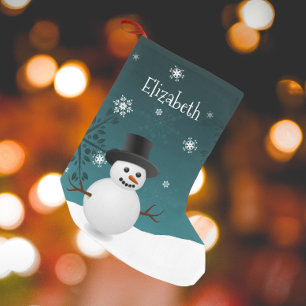 Petite Chaussette De Noël Scène d'hiver turquoise Snowman