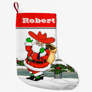 Petite Chaussette De Noël Scène hivernale de Santa Cowboy occidental 3