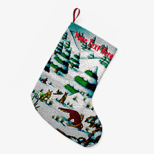 Petite Chaussette De Noël scène mignonne de neige de renard et de Noël de