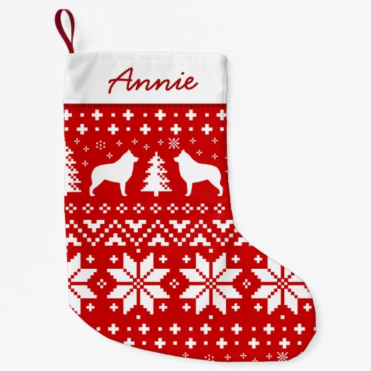 Petite Chaussette De Noël Schipperke Silhouettes Chiens de vacances Motif ro (Devant)