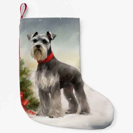 Petite Chaussette De Noël Schnauzer Chien à Noël de neige (Devant)