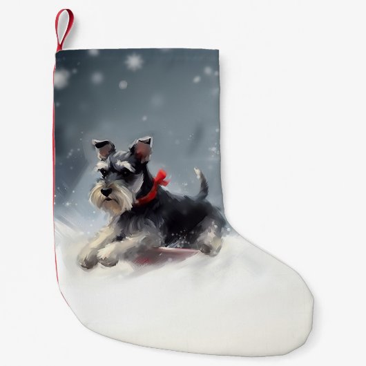 Petite Chaussette De Noël Schnauzer miniature neige de Noël hiver (Devant)