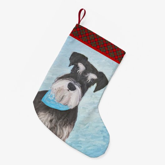 Petite Chaussette De Noël Schnauzer (Miniature) Peinture - Chien original mi (Devant (Accrochage))