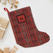 Petite Chaussette De Noël Scottish Red Tartan En vichy Motif noir Monogramme