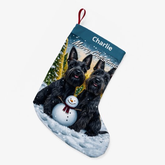 Petite Chaussette De Noël Scottish Terriers et Noël des Snowman (Devant (Accrochage))