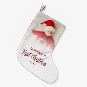 Petite Chaussette De Noël Script de 1er Noël de bébé 1 Photo personnalisée