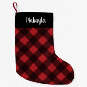 Petite Chaussette De Noël Script de Motif à plat rustique rouge et noir (Devant)