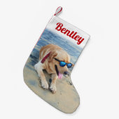 Petite Chaussette De Noël Script moderne Nom de l'animal et photo mignon rou (Devant (Accrochage))