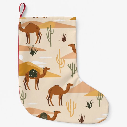 Petite Chaussette De Noël Seamless pattern with camels, dunes and cacti. Cut (Devant)