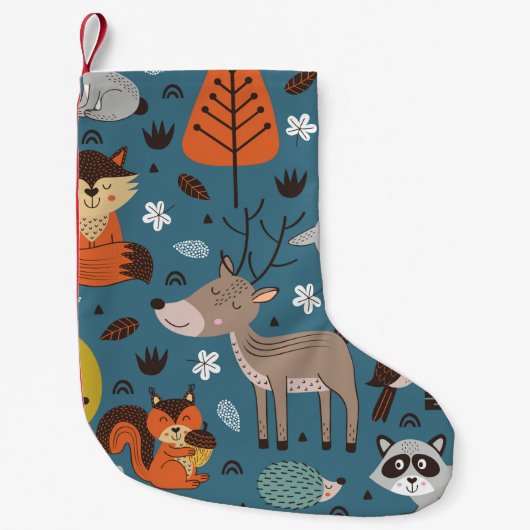 Petite Chaussette De Noël Seamless pattern with forest animals on blue backg (Devant)