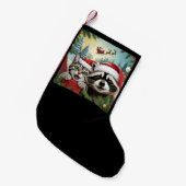 Petite Chaussette De Noël Selfie Chat Avec Père Noël Sleigh Weird Raccoon Xm (Devant (Accrochage))