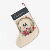 Petite Chaussette De Noël Serre rustique Poinsetta Berries d'oiseaux Monogra (Dos (Accrochage))