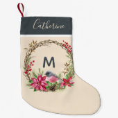 Petite Chaussette De Noël Serre rustique Poinsetta Berries d'oiseaux Monogra (Devant)