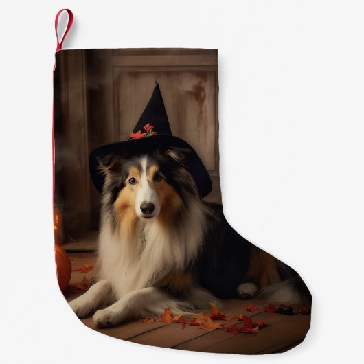 Petite Chaussette De Noël Shetland Sheepdog Citrouille Halloween effrayant (Devant)