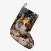 Petite Chaussette De Noël Shetland Sheepdog Festif de Noël (Devant (Accrochage))