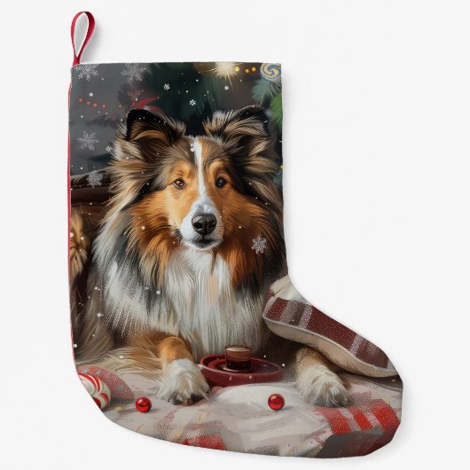Petite Chaussette De Noël Shetland Sheepdog Festif de Noël (Devant)