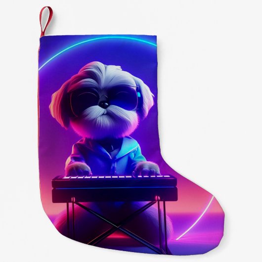 Petite Chaussette De Noël Shih Tzu Jouer Piano (Devant)