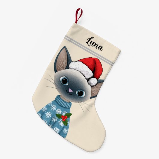 Petite Chaussette De Noël Siamese Cat Custom Pet (Devant (Accrochage))