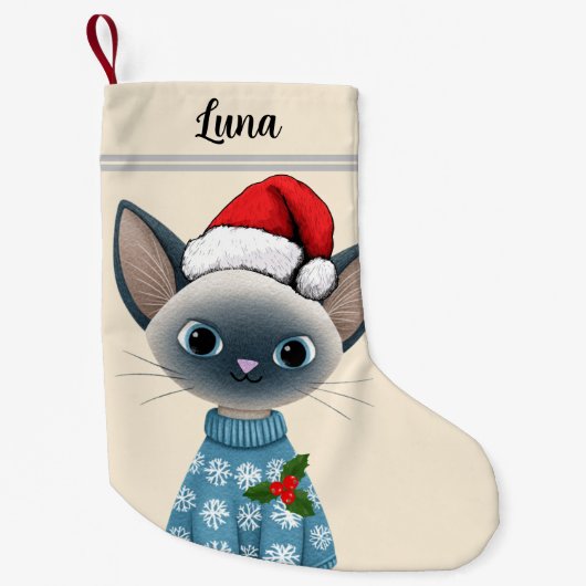 Petite Chaussette De Noël Siamese Cat Custom Pet (Devant)