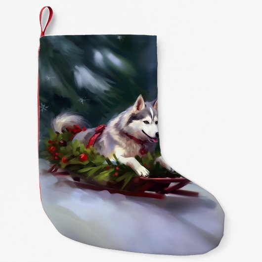 Petite Chaussette De Noël Sibérien Husky neige de Noël hiver (Devant)